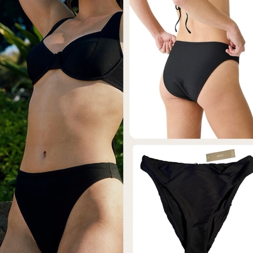 J. Crew Ribbed High-Rise Cheeky Bikini Bottom – Black Size XS BE808 NEW